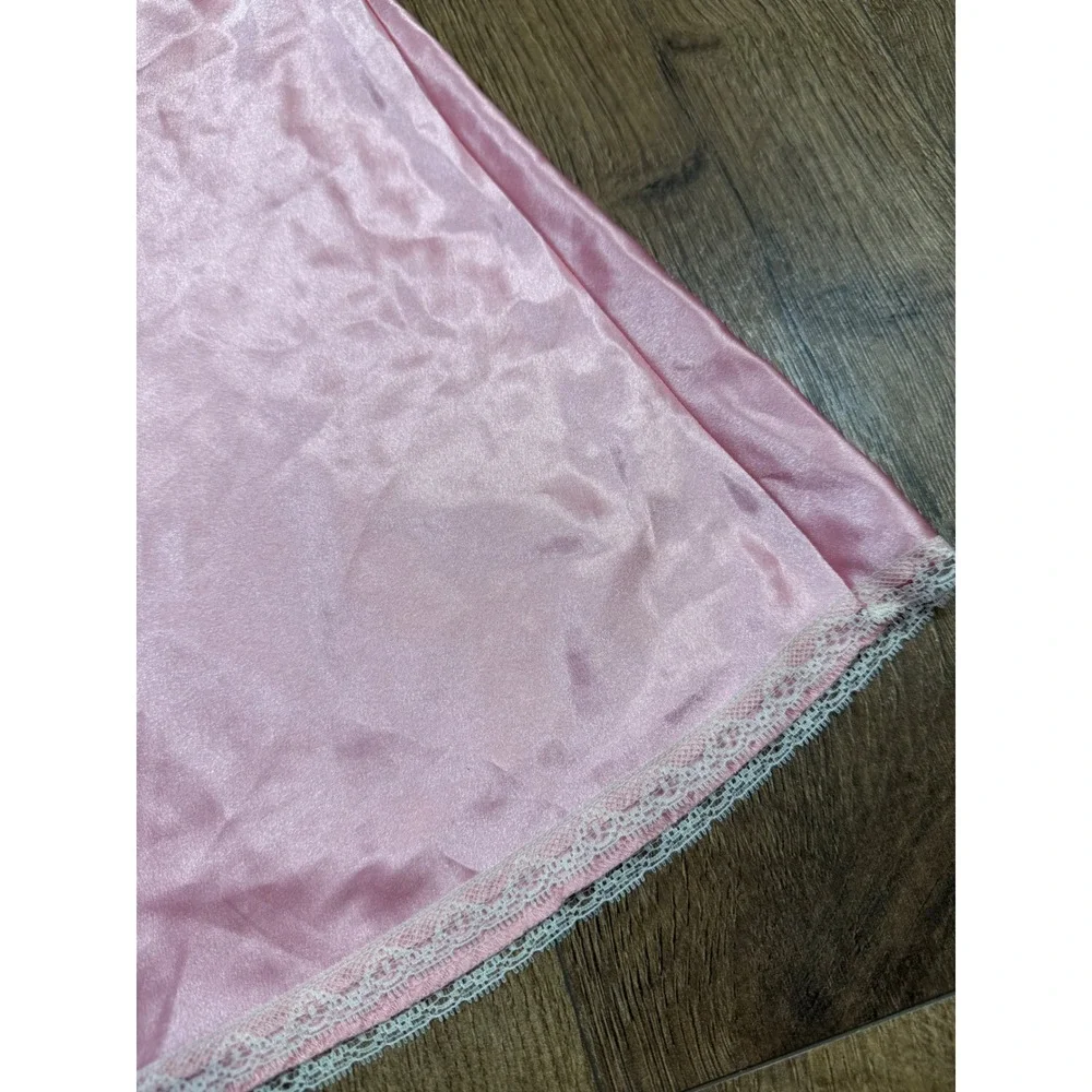 Victorias‎ Secret Pink Satin Lace Trim Chemise Nightgown Slip Dress Small